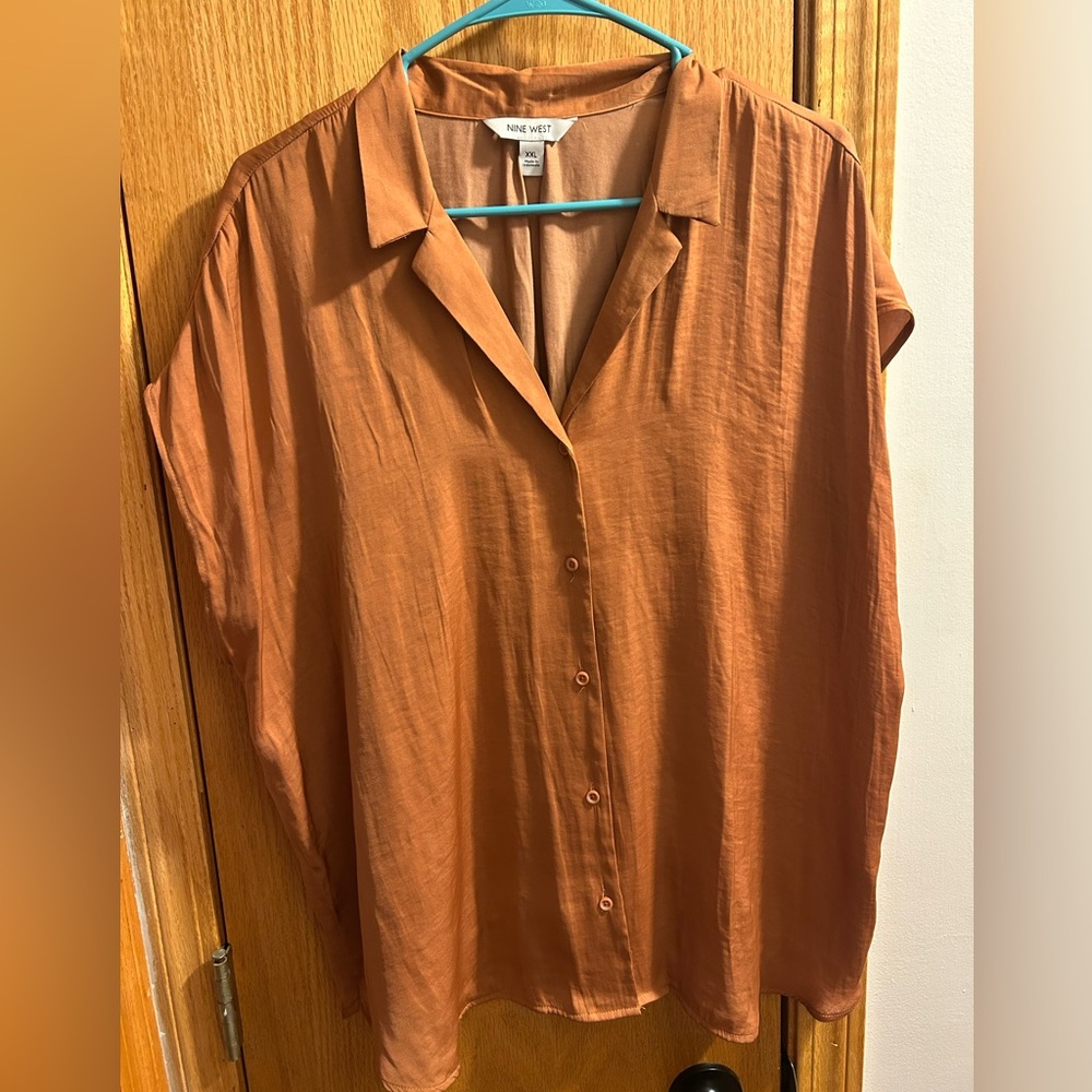 Nine West Rust Button-Up Blouse